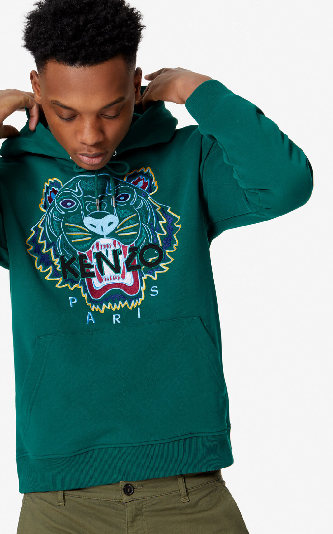 Sweat A Capuche Kenzo Homme Tiger Vert Foncé GDQJL-8360